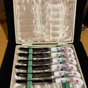 Vintage Floral Ceramic Handle Knife Set in original box
